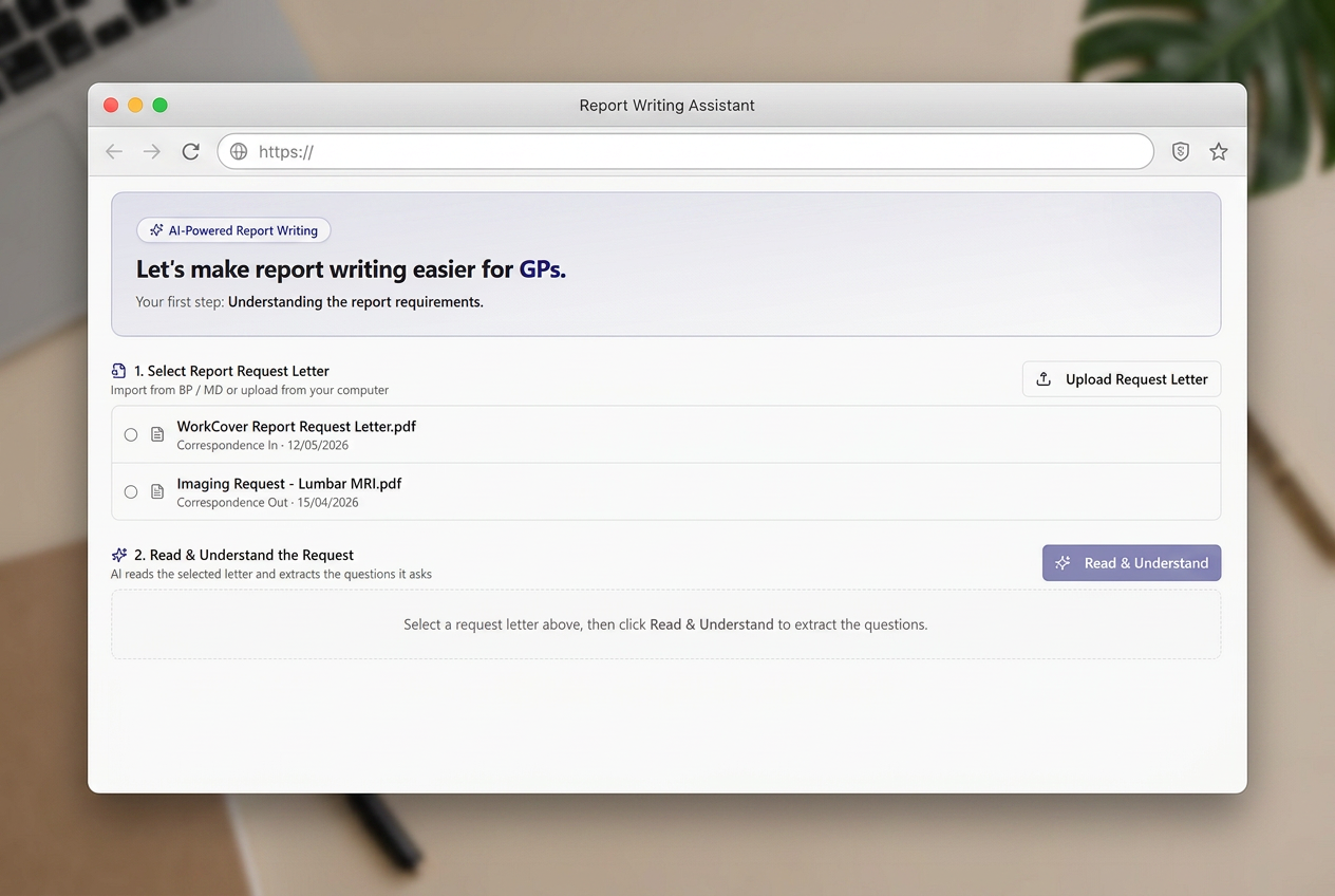 Medical Report Writing interface preview